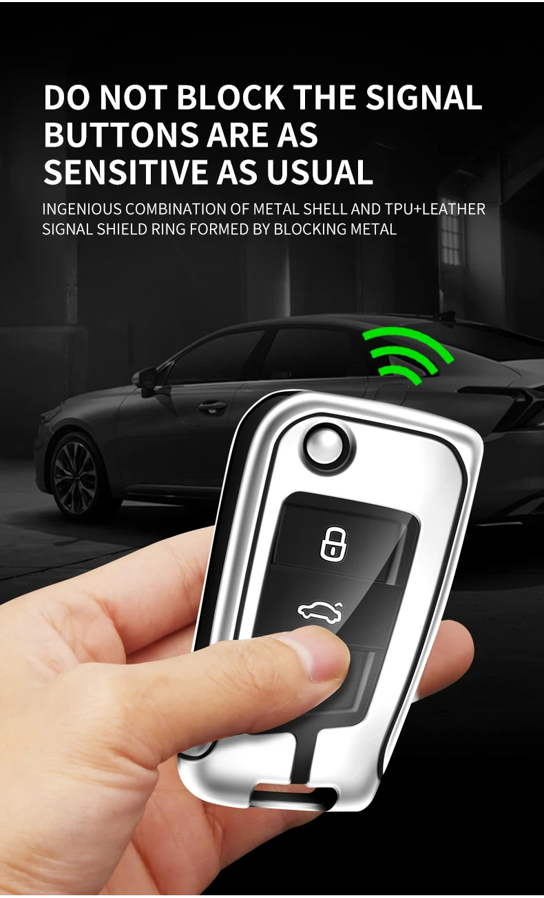 Custodia per chiave auto in pelle metallica Shell per VW Volkswagen Golf 7 MK7 Tiguan MK2 per Seat Ateca Leon FR 2 Ibiza per Skoda Octavia - S100638b89e9847399cff99a5ed2975421