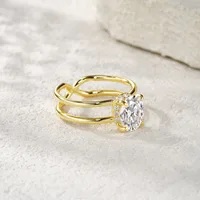 Oval Cut Moissanite Double Line Ring