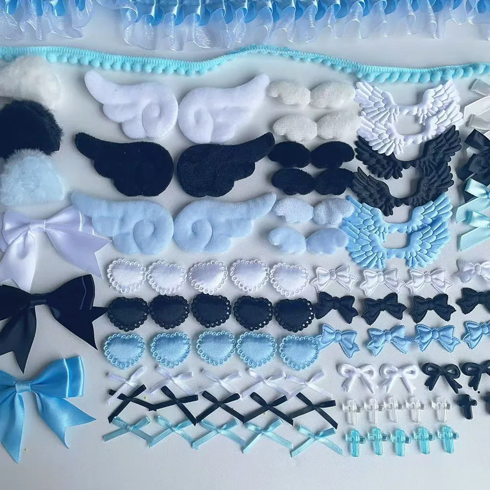 Colorful Pink Bow Lace DIY Decoration Kit with Plush Ear Accessories