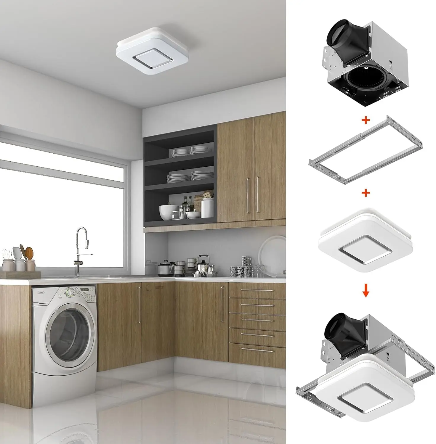 OREiN Bathroom Exhaust Fan with Light, 100 CFM 1.5 Sones, 25W Bathroom Vent Fan with Light, 1500lm LED Light 3000K/4000K/5000K S
