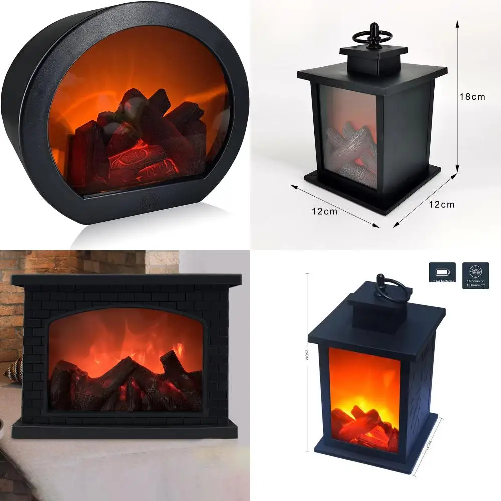 LED Flame Fireplace Decorative Wind Lamp Indoor Intelligent Touch Switch Battery Powered Fireplace Lanterns