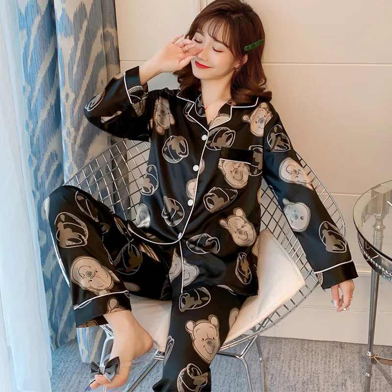 Spring Autumn Sleepwear Women Silk Pajamas Sets Long Sleeve Cardigan Pants Prints High-end Women's Clothing Trends Loungewear
