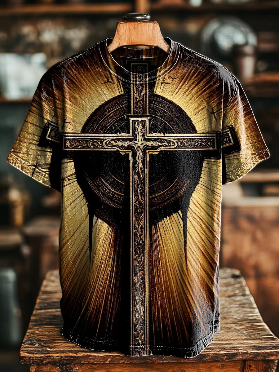 Mens Casual Retro 3D Print T Shirt Oversized Short Sleeve Tee