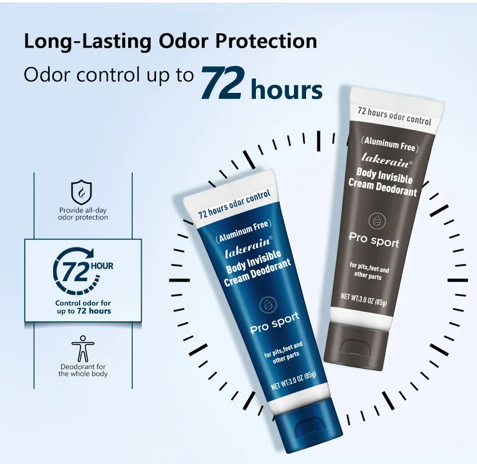 Men's Sports Deodorant Cream 72 Hours Long-Lasting Odor Protection Ocean Wooden Fragrance Men Full Body Deodorant Cream Makeup