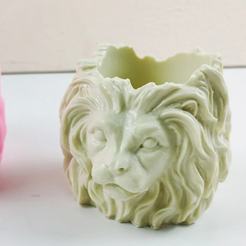 MXME Geometric Lion-Head Gypsum Silicone Molds for Making Succulent Plant Flower Pot