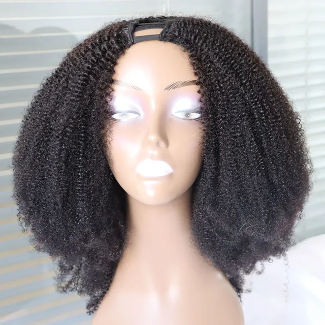 Noir naturel # 1B Jet Black # Perruque V U Part en cheveux humains 100% vierges Remy brésiliens, bouclés afro crépus 4C, pour femmes noires 1