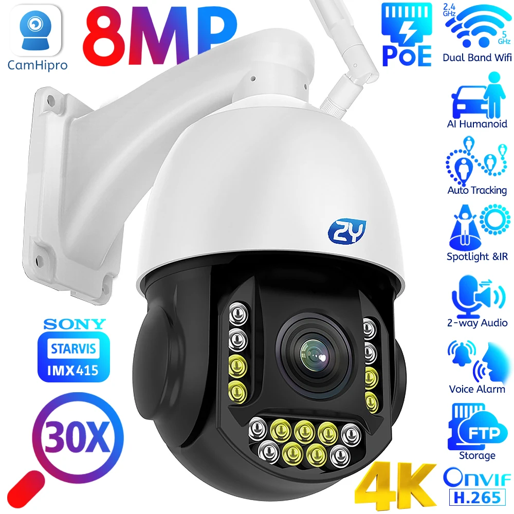 

8MP 4K IP Camera Outdoor 30X Zoom WiFi PTZ Speed Dome CCTV Camera Humanoid Tracking Color Night Security Surveillance Cameras