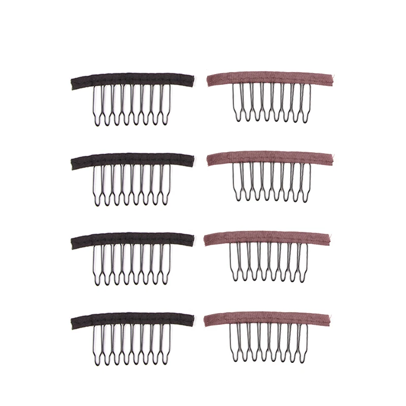 10 Teile/los Perücke Kämme Für Die Herstellung Von Perücke Kappen 4/6/8 Zähne Perücke Clips Stahl Zähne Mit Tuch Für Haarteil perücke Zubehör Werkzeuge Schwarz – Detail 3