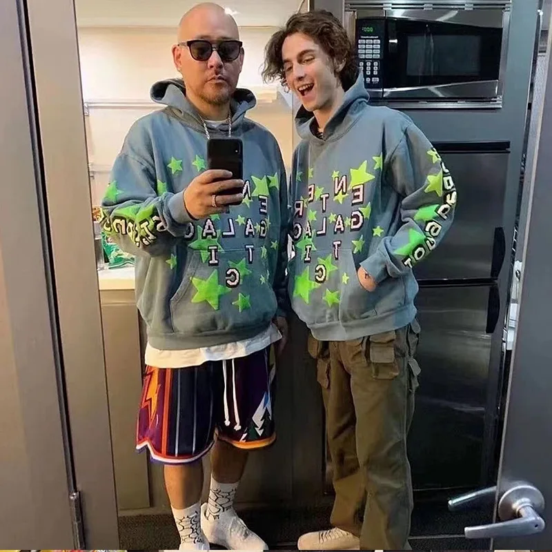 

Autumn Trendy Couple Hooded Sweatshirts Hip Hop Star Letter Foaming Print Hoodies Plus Fleece Hoodie Pullover Men's Loose Tops