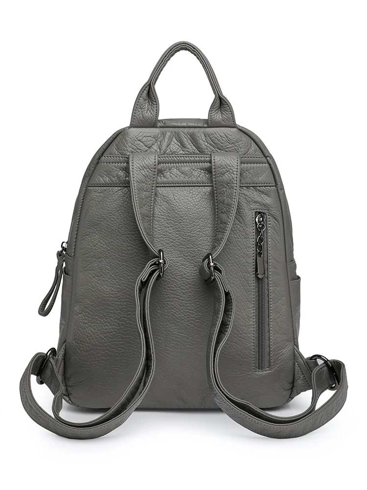Fashionable Soft Leather Large Capacity Lightweight Women's Backpack New Style Travel Outdoors Handbag Youth Commuter Style - 4