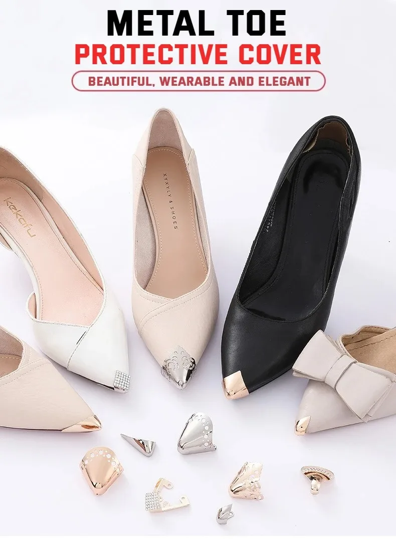 2Pcs High Heel Toe Protector Metall Anti Kick Dekorative High Heels Kappe leder schuhe Zehen Tragen Reparatur Schuh Tipps kappe Accessorices – Detail 2