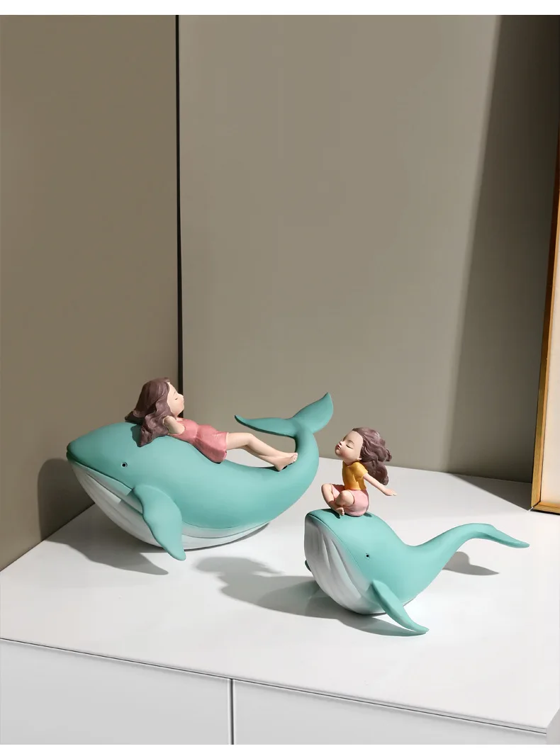 Creative Cartoon Whale Girl Resin Statue