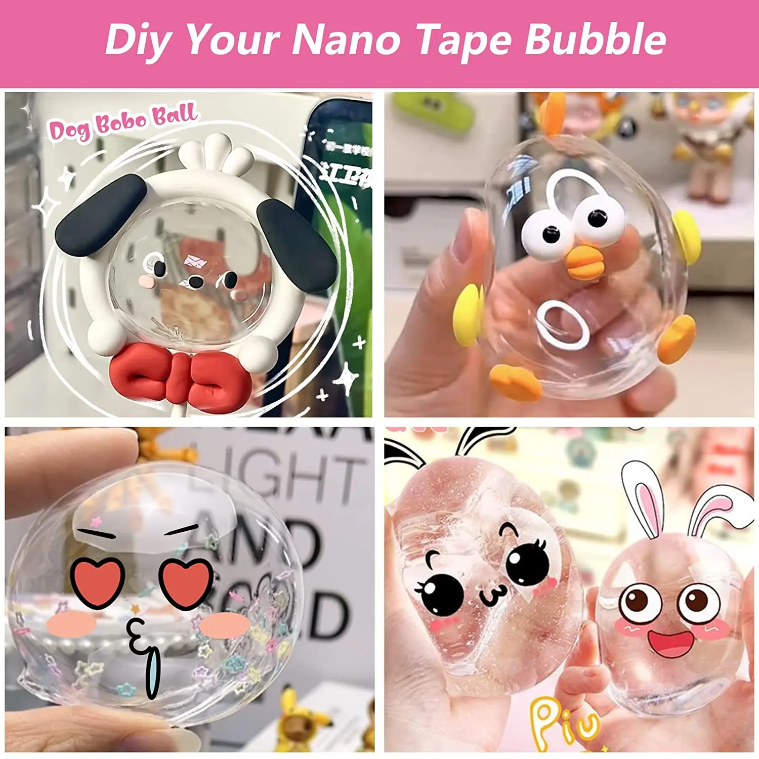 Nano Tape Bubble Kit Double Sided Tape Plastic Bubbles Balloon Two Sided Tape for  DIY Craft Kit Party Favors and Fidget Toys