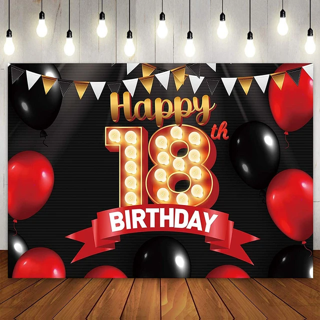 Alles Gute zum 18. Geburtstag Hintergrund 18 Jahre alt Party Dekor Banner  Poster rot schwarz Ballon Fotografie Hintergrund für Mädchen Junge Brauch -  AliExpress