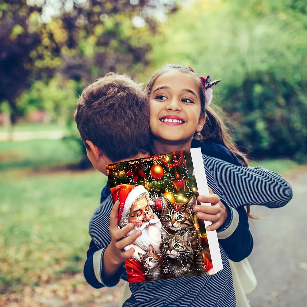 Advent Calendar 2024 2D Acrylic Cat Hanging Pendant Cute Christmas Advent Calendar Cat Ornament Calendar Xmas Countdown Calendar