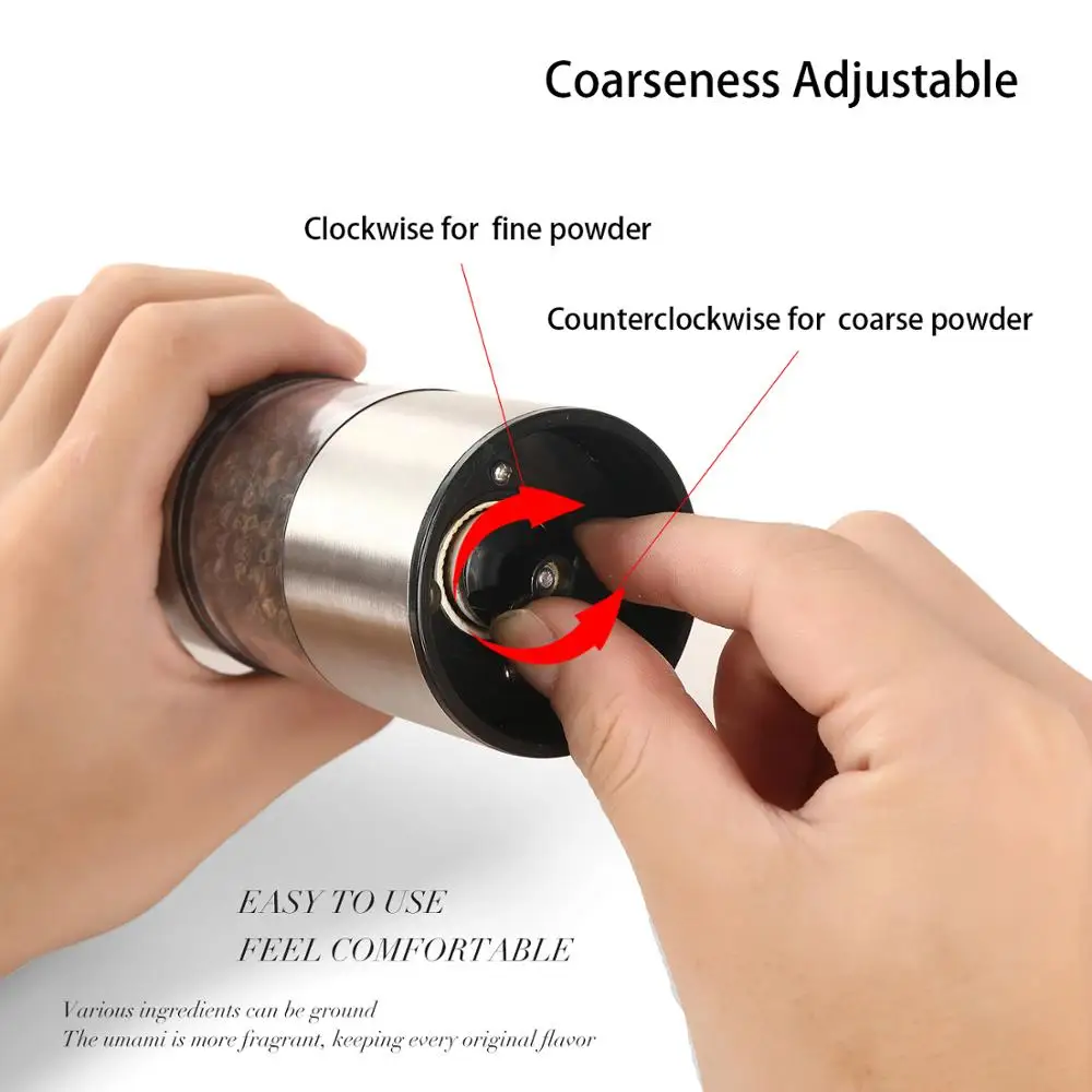 Stainless Steel Electric Pepper Grinder Portable One-handed operation Spice Grain Mill with Led Light for Home Kitchen Grinding Tool electric grinder pepper grinder