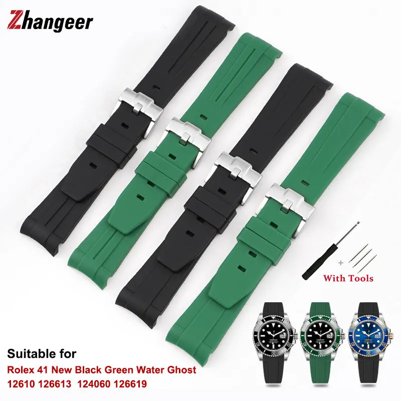 

High Quality Soft Silicone Strap 21mm For Rolex New Black Green Water Ghost 12610 126613 124060 126619 Rubber Sport Watch Band
