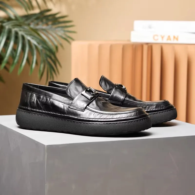 Men's shoes, leggings, soft leather, business casual, leather, work wear, round head, style, Bullock