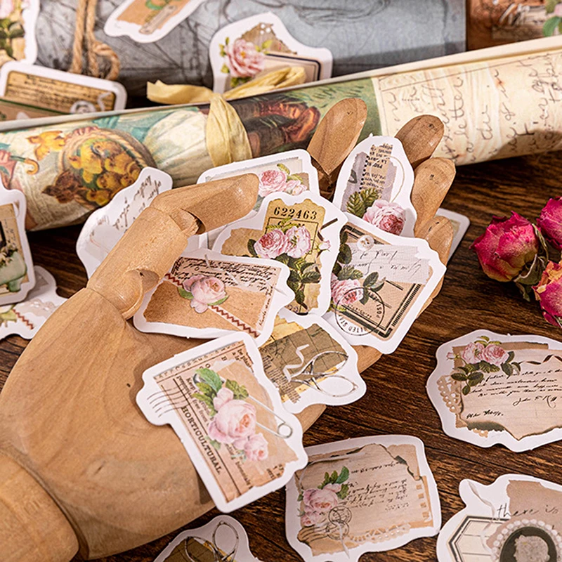 46 Pcs/Box Vintage Botanical Stickers Aesthetic Flowers Hand Account DIY Material Decorative Stationery Stickers