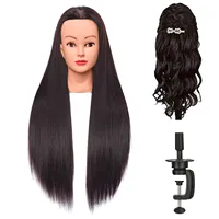 Tête de formation synthétique cheveux longs pour tresse coiffure avec pince support de perruque tête de poupée pour coiffures tête de Mannequin 1