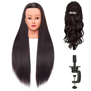 Testa da allenamento sintetica per capelli lunghi per parrucchiere a treccia con morsetto Supporto per parrucca Testa di bambola per acconciature Testa di manichino