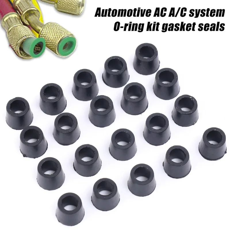 Black Air Conditioning 200/50pcs 1/4'' Charging Hose 1/4'' Valve Gasket Manifold Repair Seal Kit Replacement Car Acc