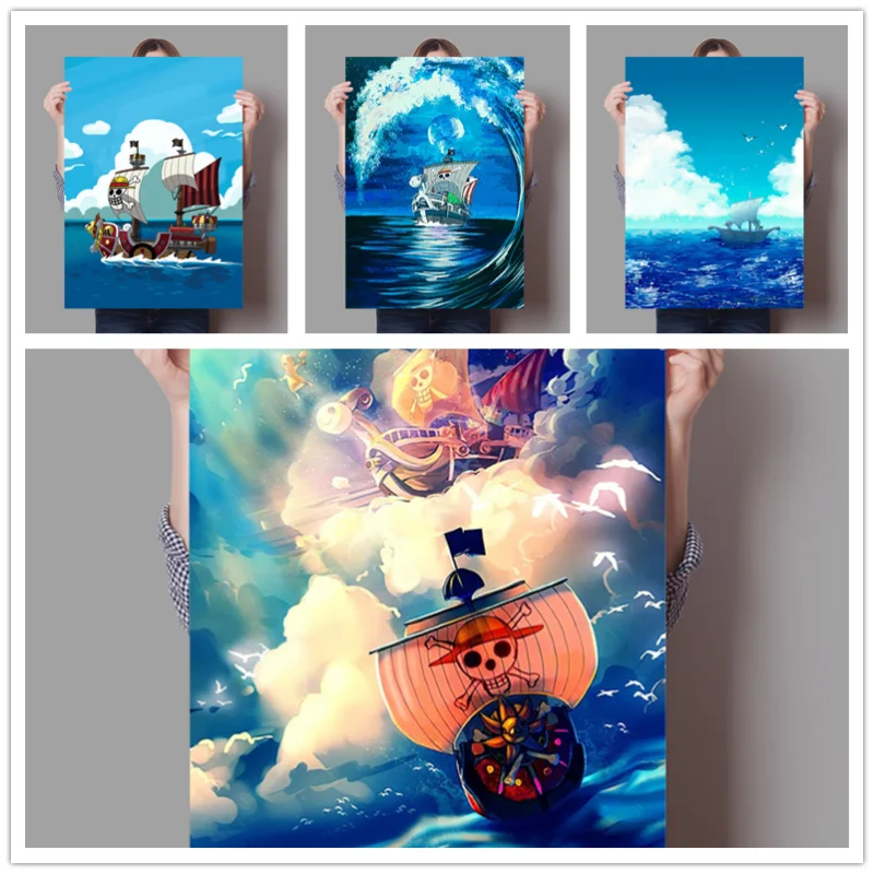 Anime One Piece Wall Art Home Decor Picture Pirate Ship Poster Kanagawa Ukiyo-E Canvas Bandai Prints Nursery Painting No Frame