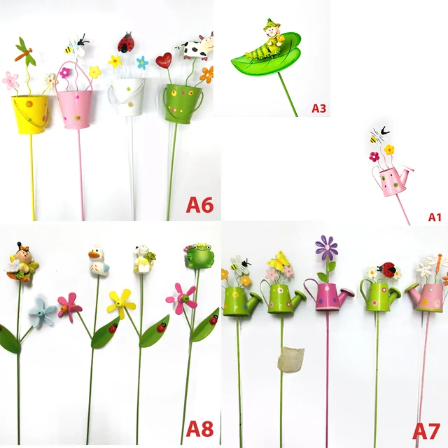 1/2/4/5PCS Fairy Miniature Garden Decor Flower Pot Picks Metal