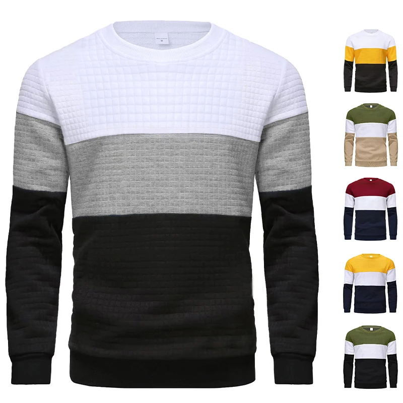 

Men Color Block Waffle Crewneck Sweatshirt Wholesale Sports Pullover Sweatshirts Men Patchwork Sweat Shirts Moletom Masculino