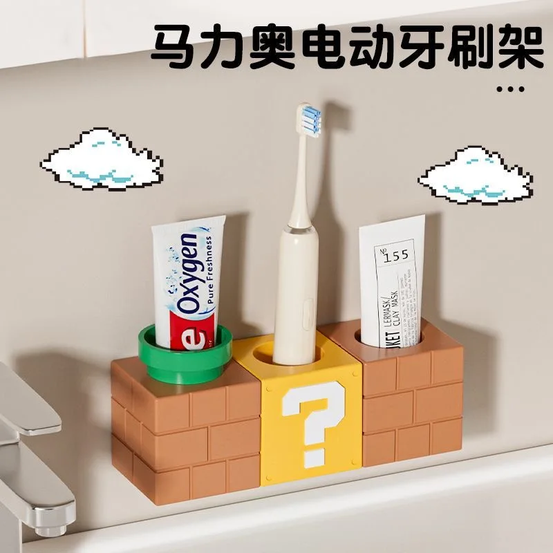 スーパーマリオ-歯ブラシホルダー,漫画ゲーム,壁掛け棚,バスルームの