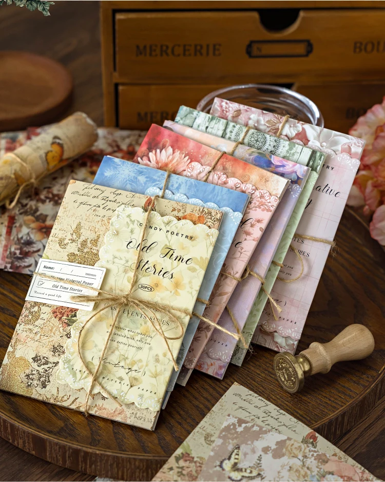 30 Blatt Dekor Scrapbook Vintage Materialien Papier Combo Kit DIY Junk Journal Collage Fotoalbum Retro Hintergrundpapier – Detail 6