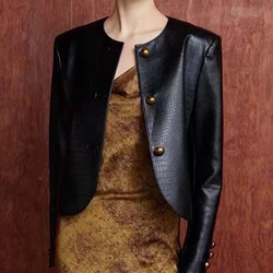 Elegant Real Sheepskin Leather Jacket Women Short Turn-Down Collar Casual Jacket Office Streetwear Loose Outerwear