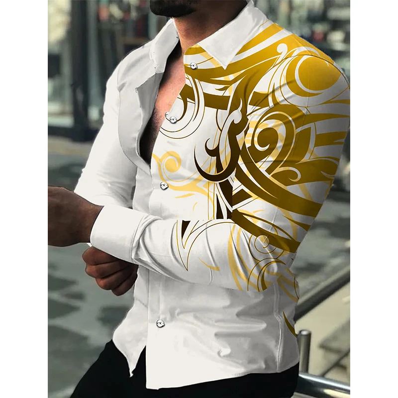 

Luxury Fashion Men Shirts Casual Turn-down Collar Buttoned Shirt Floral Print Long Sleeve Tops Mens Clothing Club Prom Cardigan