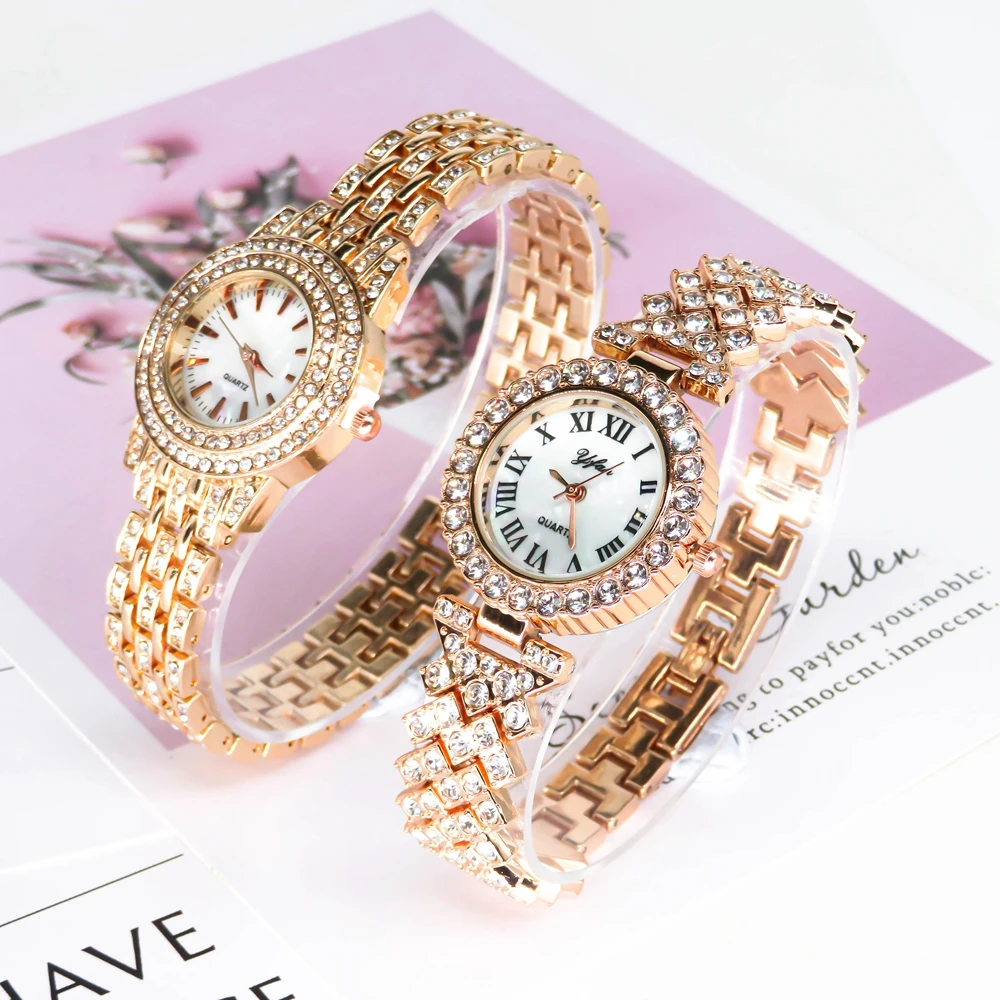 

2PCS /Set Luxury Rose Gold Bracelet Watches For Women Ladies Dress Quartz Clock Wristwatch Watch Gift Relogio Feminino