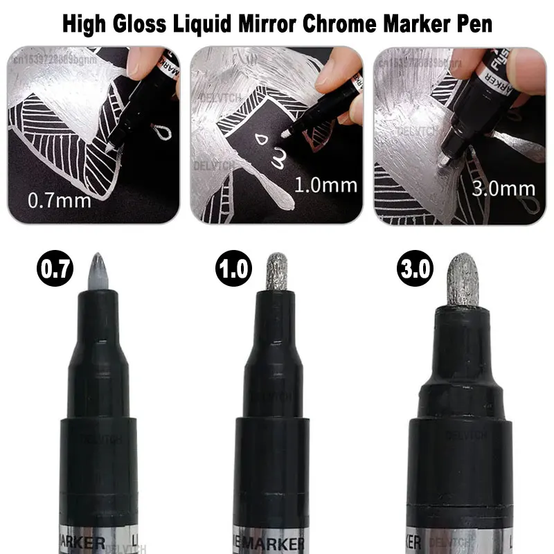 Pennarelli Vernice Cromata 4 Pezzi - Argento Specchio, 0.7mm/1mm/3mm, Per Plastica E Metallo