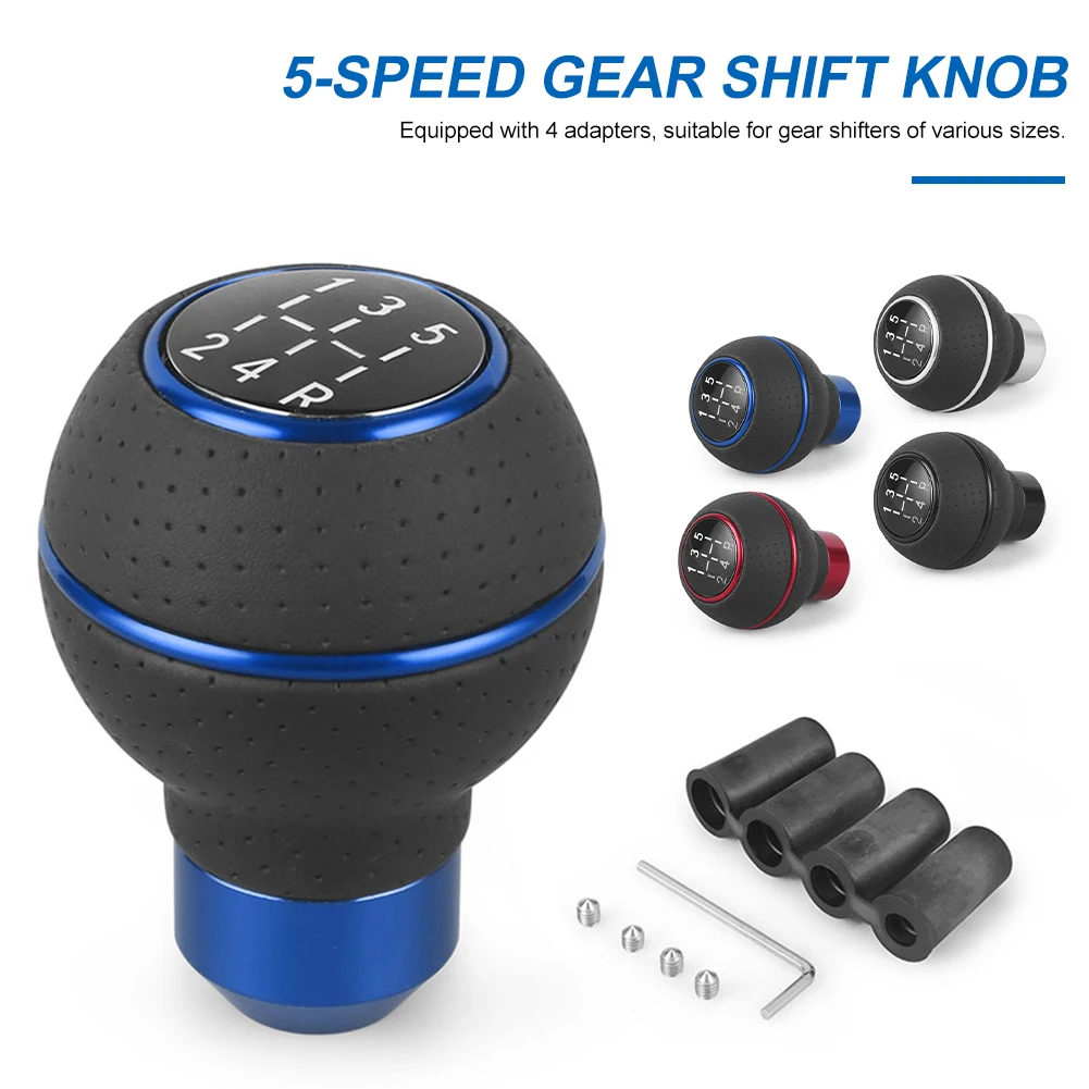 

5-speed Universal Car Gear Shift Knob for Manual Transmission Leather Gear Shifter Knob Replacement with M8 M10 M11 M12 Adpater