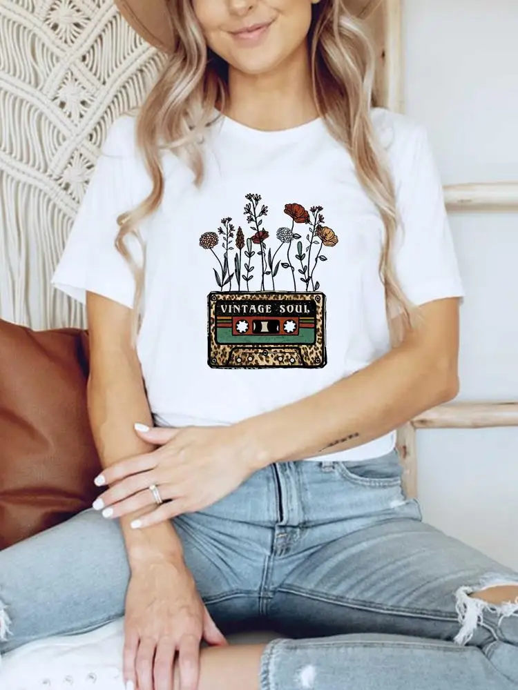 

Flower Floral Style Trend Print T Shirt Short Sleeve Summer Clothes Women Clothing Basic Tee Top Fashion Graphic T-shirt