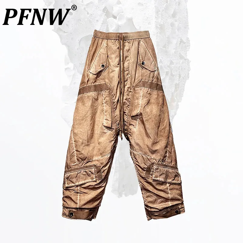 

PFNW Men's Waste Soil Punk Style Tactical Multi Pockets Tie Dye Straight Duck Down Pants Tide Chic Techwear Overalls Vintage