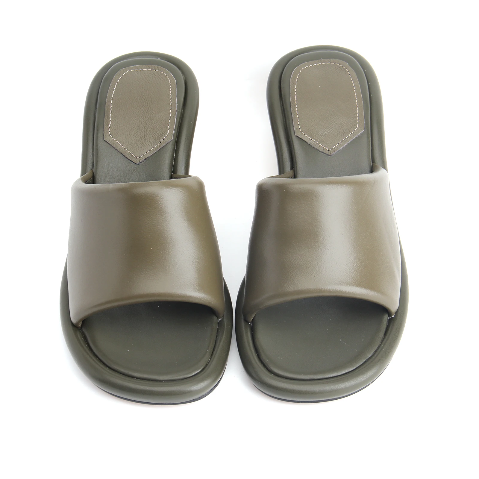Summer Leather Slippers For Women 2023 Luxury Brand Designer Shoes Black Chunky Heel Ladies Slipper And Mules Sandal Big Size 44