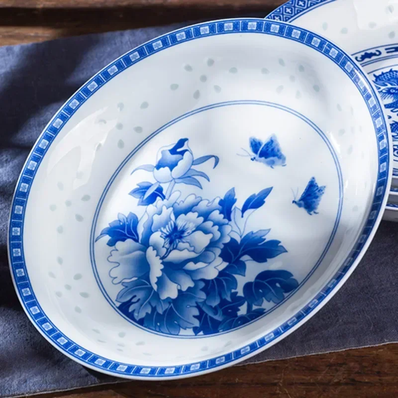 Chinese 8inch Blue White And Porcelain Dinner Ceramic Plates Vintage Dragon Kitchen Plate Round Tableware Food Household Tray