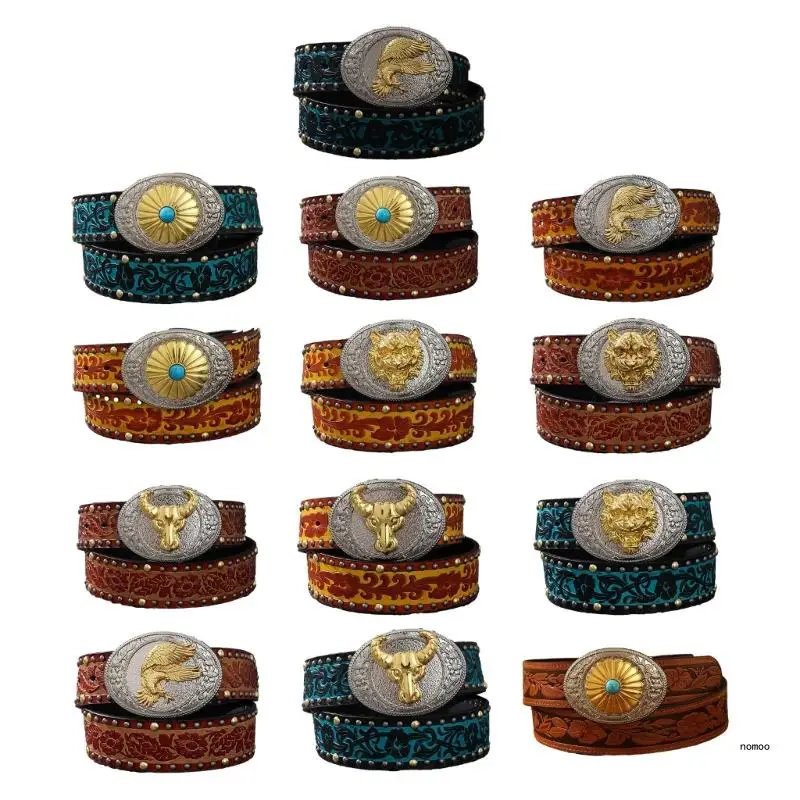 

Vintage Carved Buckle Belt PU American Style Belt Teen Wear-Resistant Waist Belt