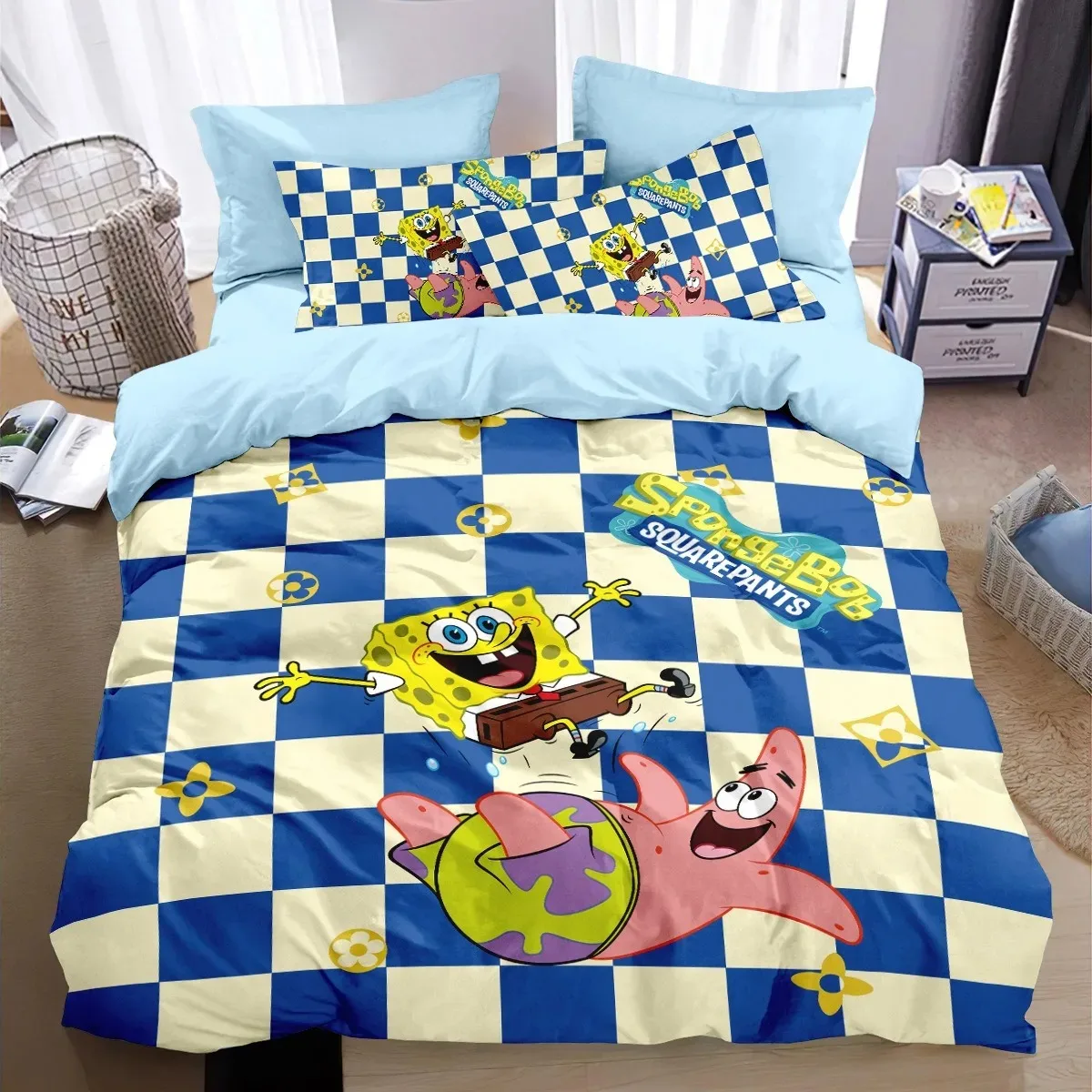 スポンジボブ ダブルシーツセット スポンジボブツインサイズ寝具セットダブルサイズダブルベッドシーツ