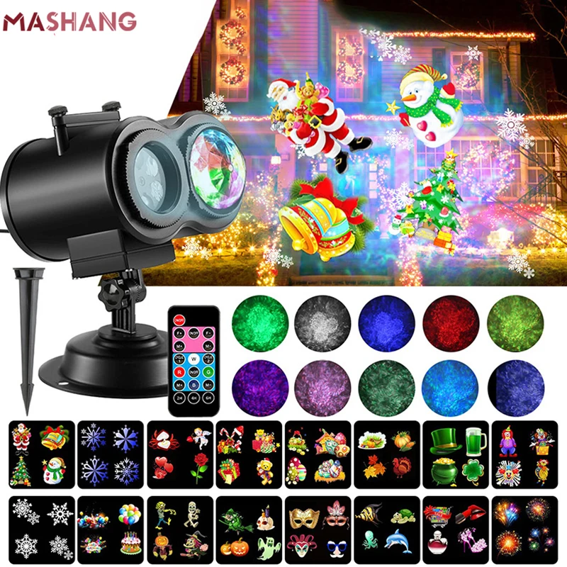 

16 Card Patterns Christmas Party Laser Projector Lights Snowflake Christmas Tree Rotating Led Stage Light for Home on Wall Decor