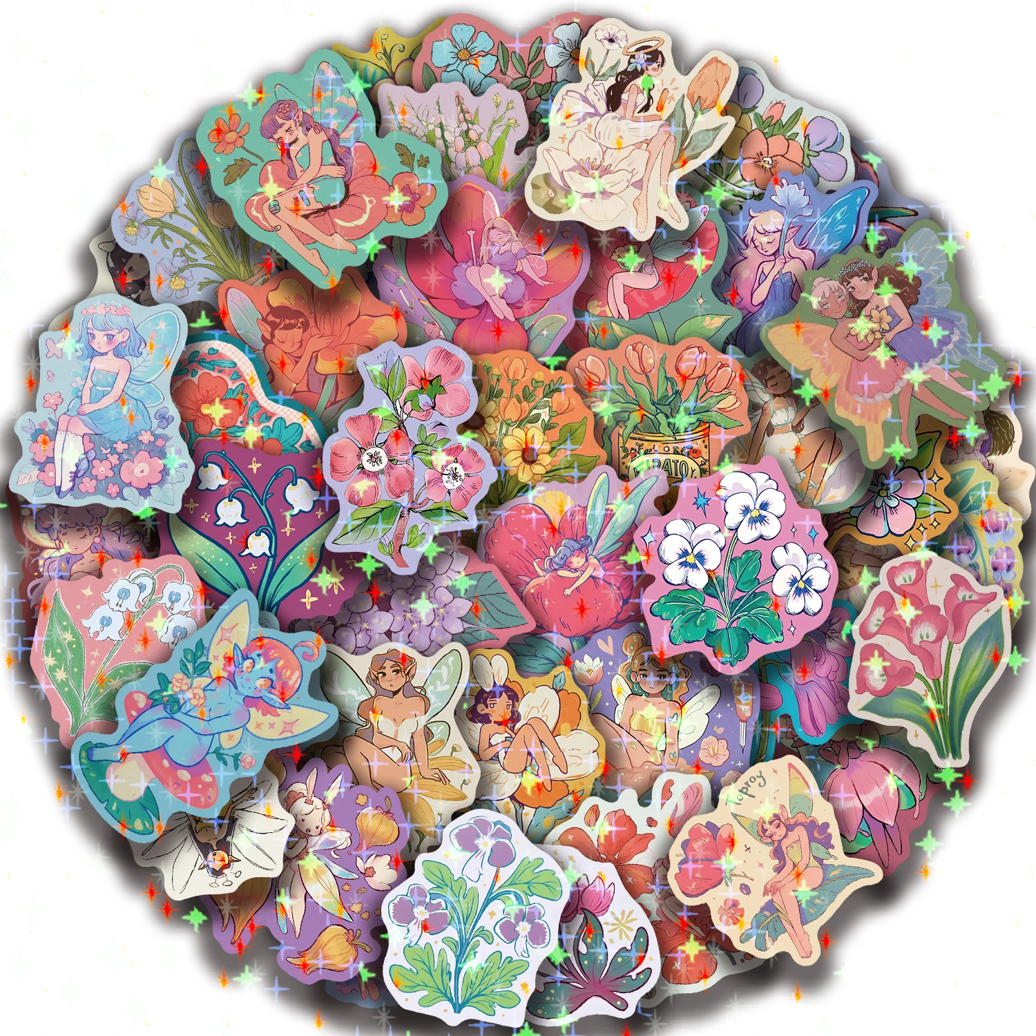 50PCS Blume Fee Aquarell Aufkleber Exquisite Handheld Materialien Telefon Fällen Laptop Koffer Wasser Tassen Wasserdichte Aufkleber – Detail 5