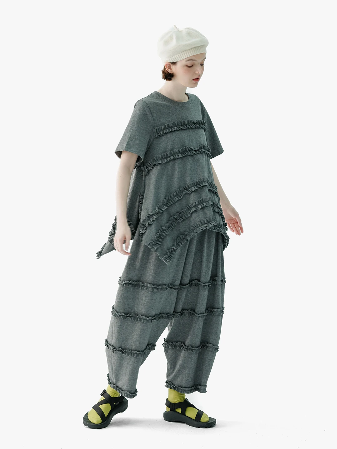 imakokoni original 2023 summer new heavy flower grey knitted lace thigh pants casual pants 234144