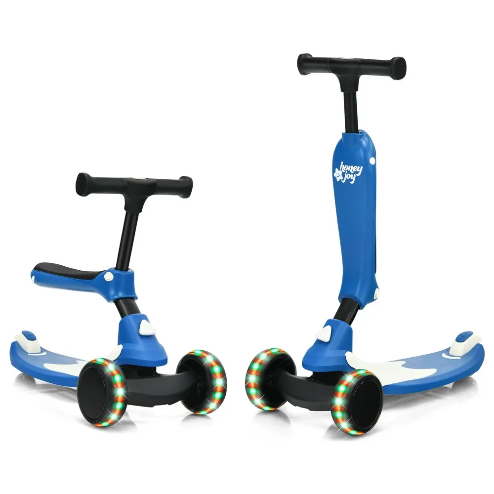

2-in-1 Kids Kick Scooter W/ Removable Seat Flash Wheels & Brake Blue Skateboards for Children Scooters Child's Cycling Sports