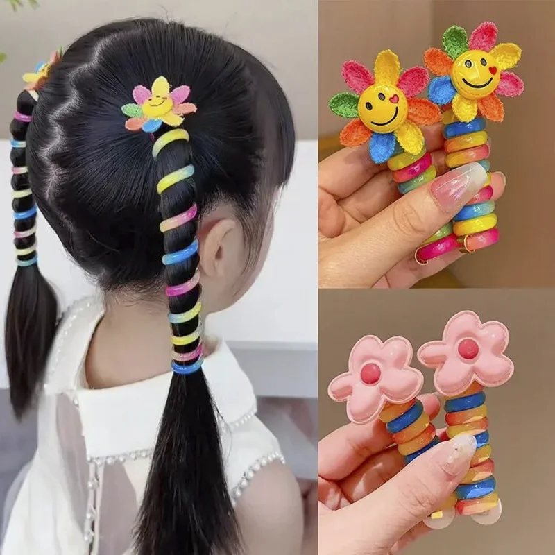 Hair Accessories Girls Elastic Rubber Bands Children Telephone Wire Hair Ties Spiral Coil Hairbands Hair Rope Ponytail 2Pcs
