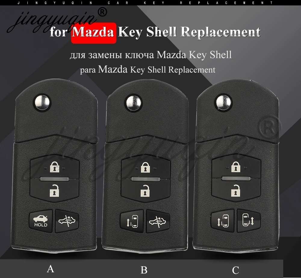 Jingyuqin 4 Tasten Flip Auto Schlüssel Shell Für Mazda 2 3 5 6 M5 M6 CX-5 CX-6 2004 + Klapp Auto Schlüssel Fall gehäuse Ersatz MAZ24 – Detail 2