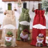 Giant Wine Glass Bottle Bag Christmas Gifts Linen Xmas Popular Cute Pattern Printed Covers Ornaments 2024 Home New Year'S Decor 4