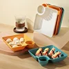 1pc Dumpling Plate With Sauce Dish, Square Serving Plate, Snack Platter, Sushi Dish, Fruit Plate, Dessert Tray, Kitchen Supplies 5